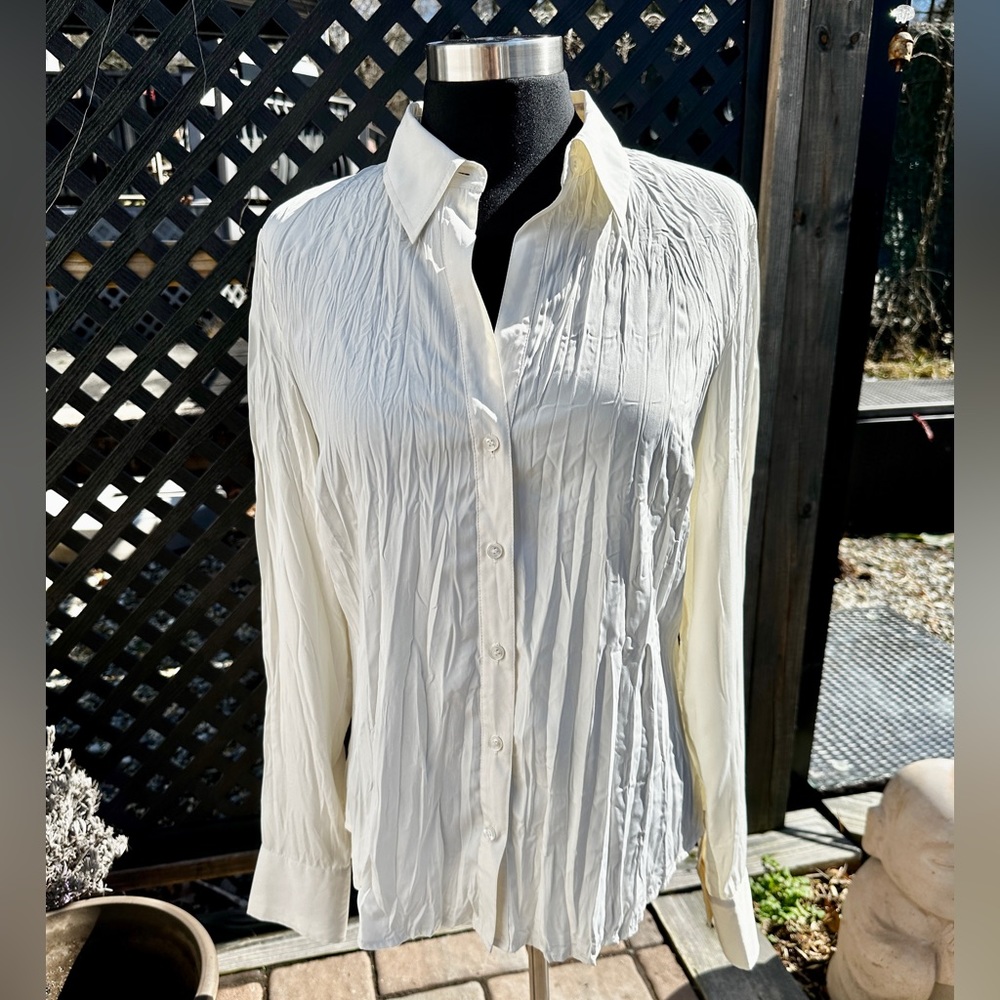 INC cream colored pleated wrinkle long sleeve dress shirt